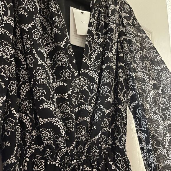 A.L.C. Silk Blend Flowy Floral Long-Sleeve Midi Dress NWT Size 4 - Picture 15 of 17
